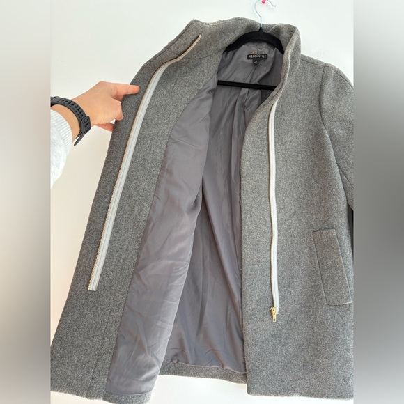 J Crew Mercantile Wool Blend Gray Overcoat Full Zip Old Money Preppy Size 0 - Picture 7 of 13